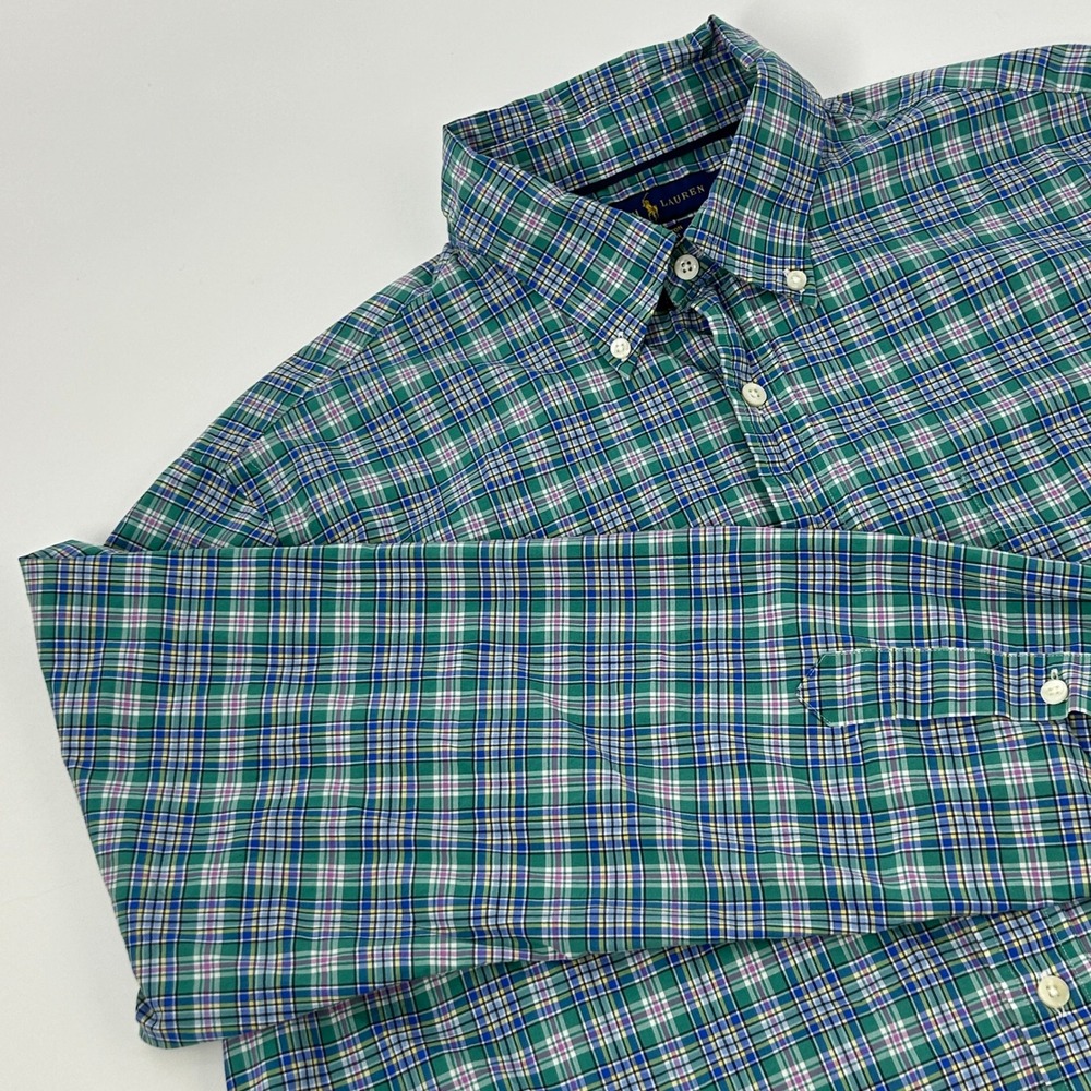 Ralph Lauren Shirt Mens XL Green Plaid Button Down Long Sleeve Cotton Stretch
